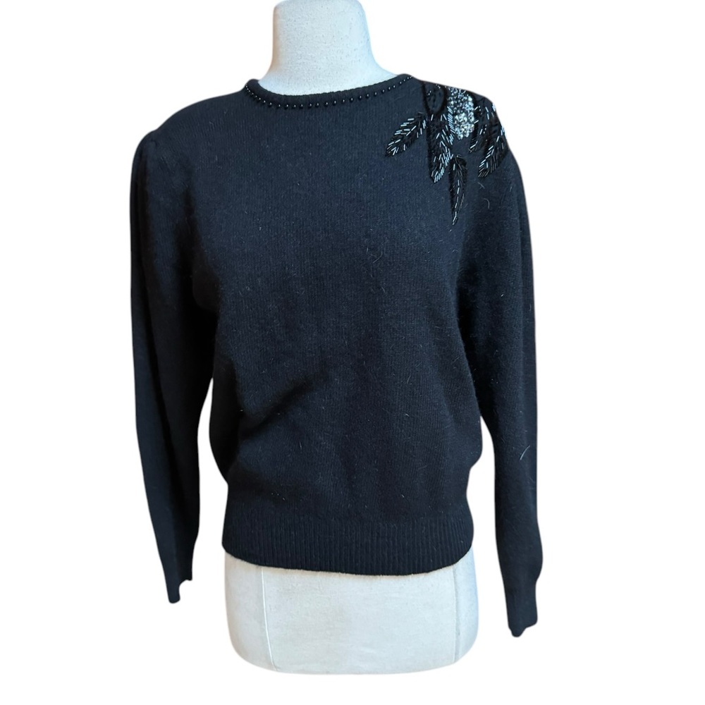 1980s Le Moda Lambswool/Angora Sweater with Sequin & Beaded Embellished Shoulder